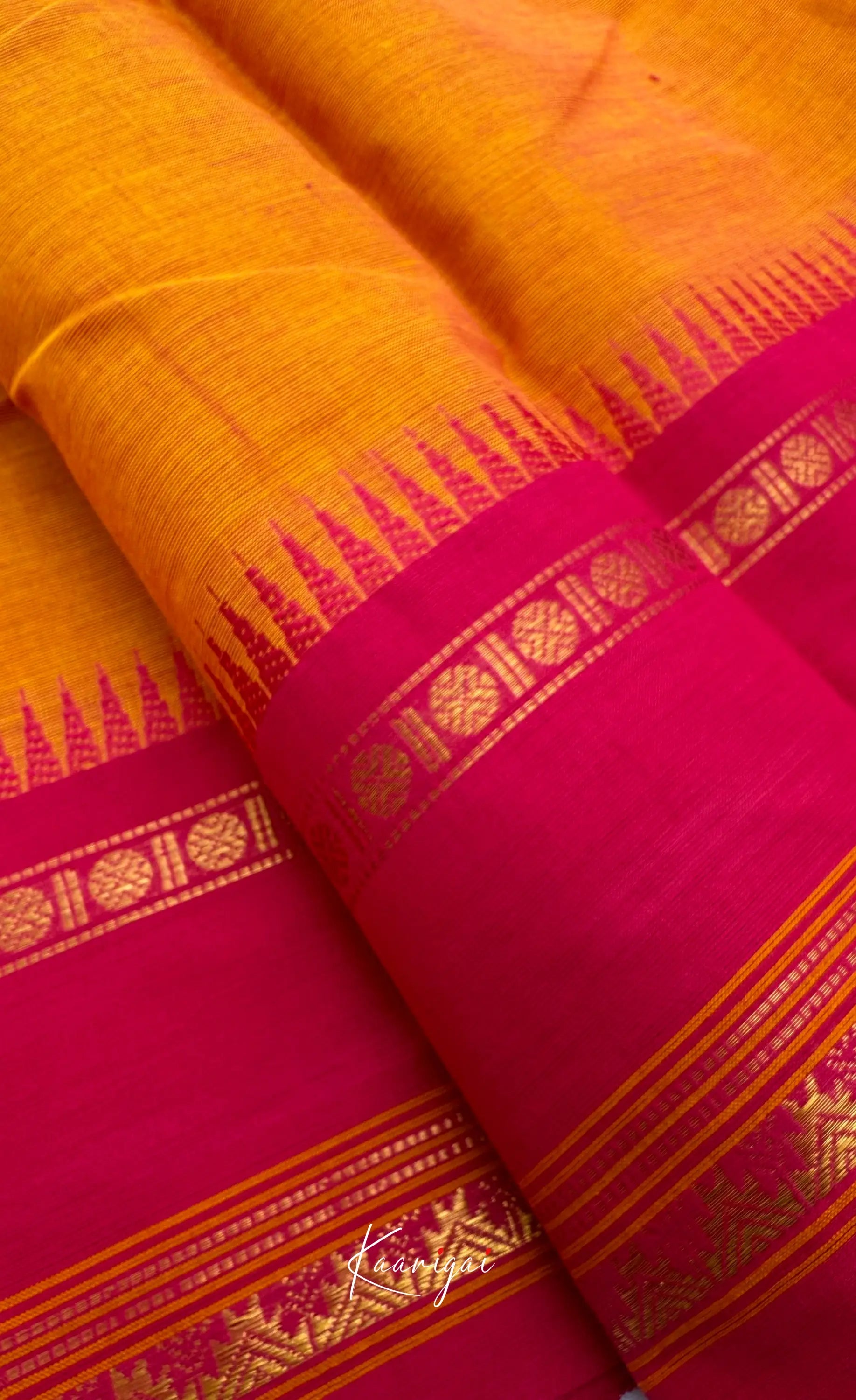 Nalinam - Mustard Yellow Cotton Saree with Kandangi Checks Blouse - Sarees