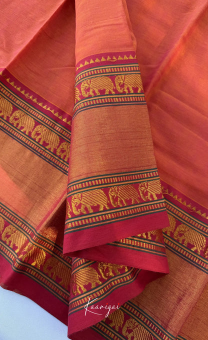 Nalinam - Orange and Deep red Chettinad Cotton Saree - Sarees
