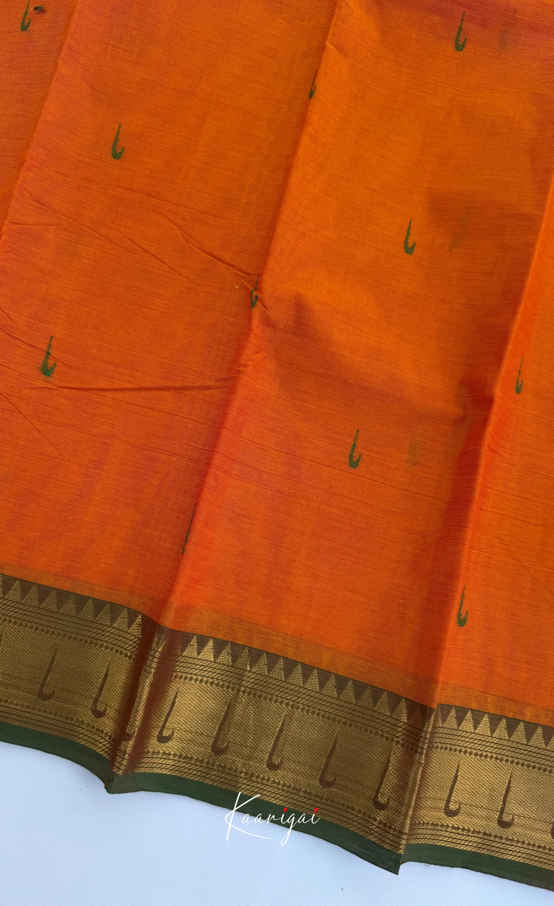 Nalinam - Orange and Green Chettinad Cotton Saree - Sarees