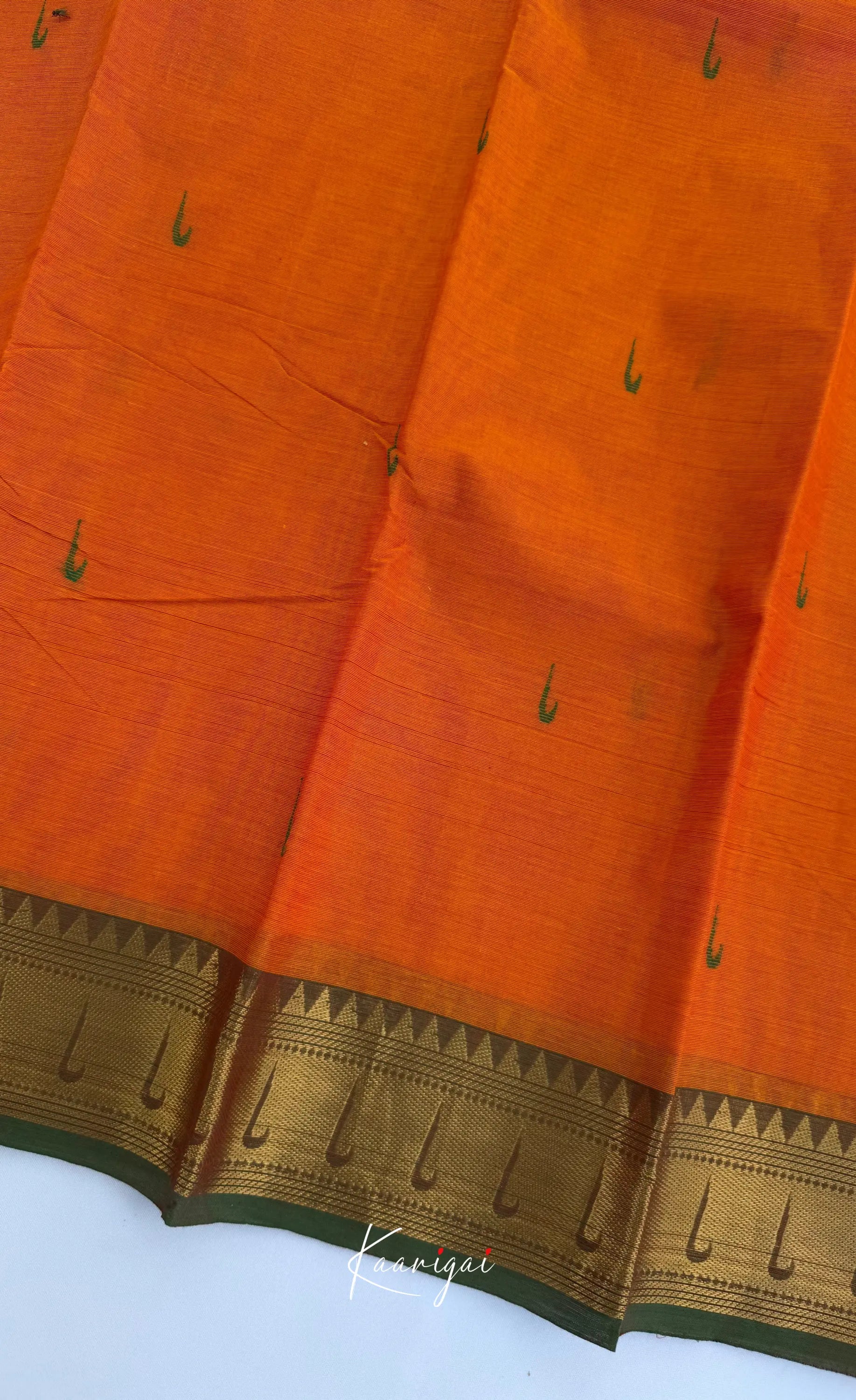 Nalinam - Orange and Green Chettinad Cotton Saree - Sarees