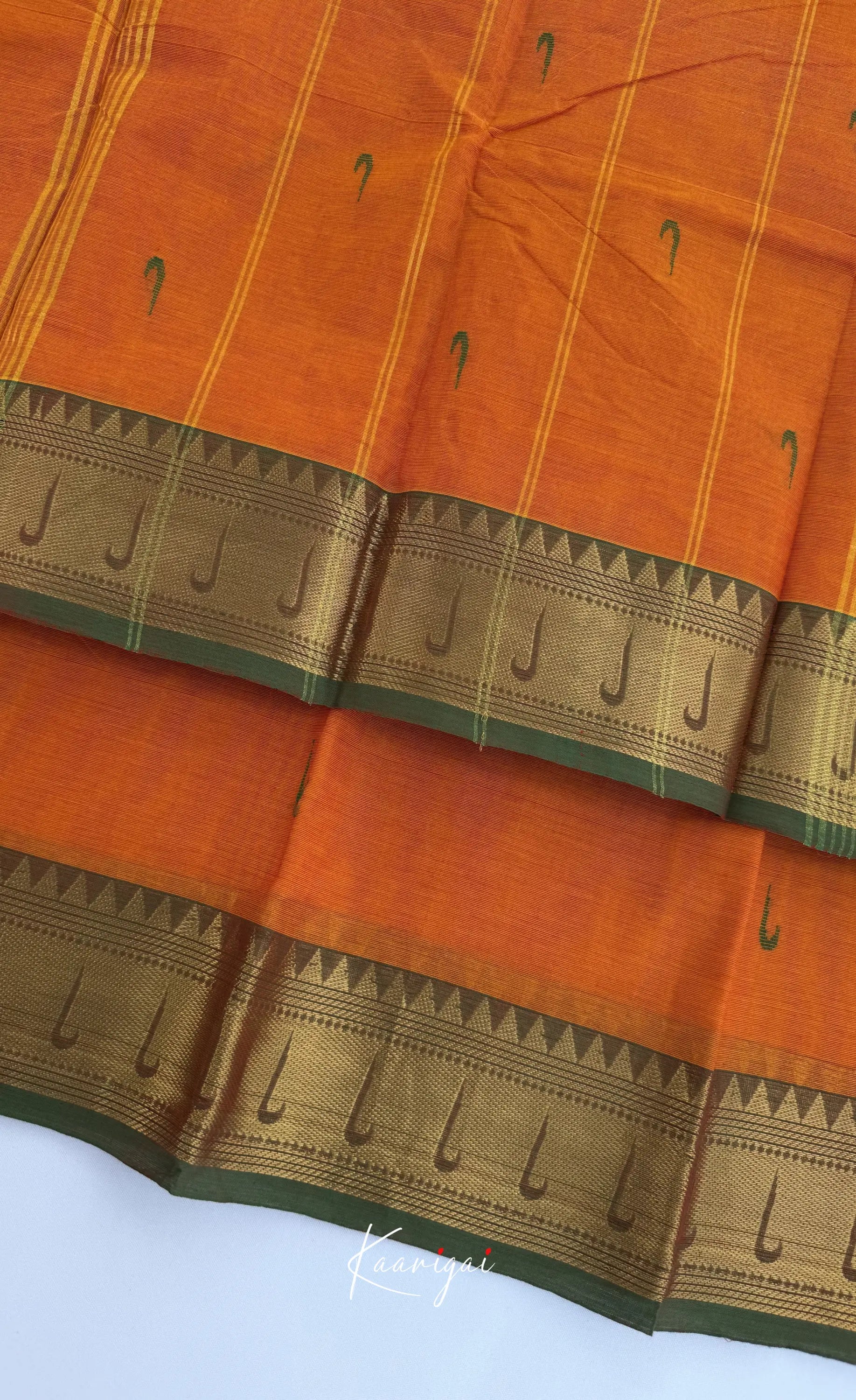 Nalinam - Orange and Green Chettinad Cotton Saree - Sarees