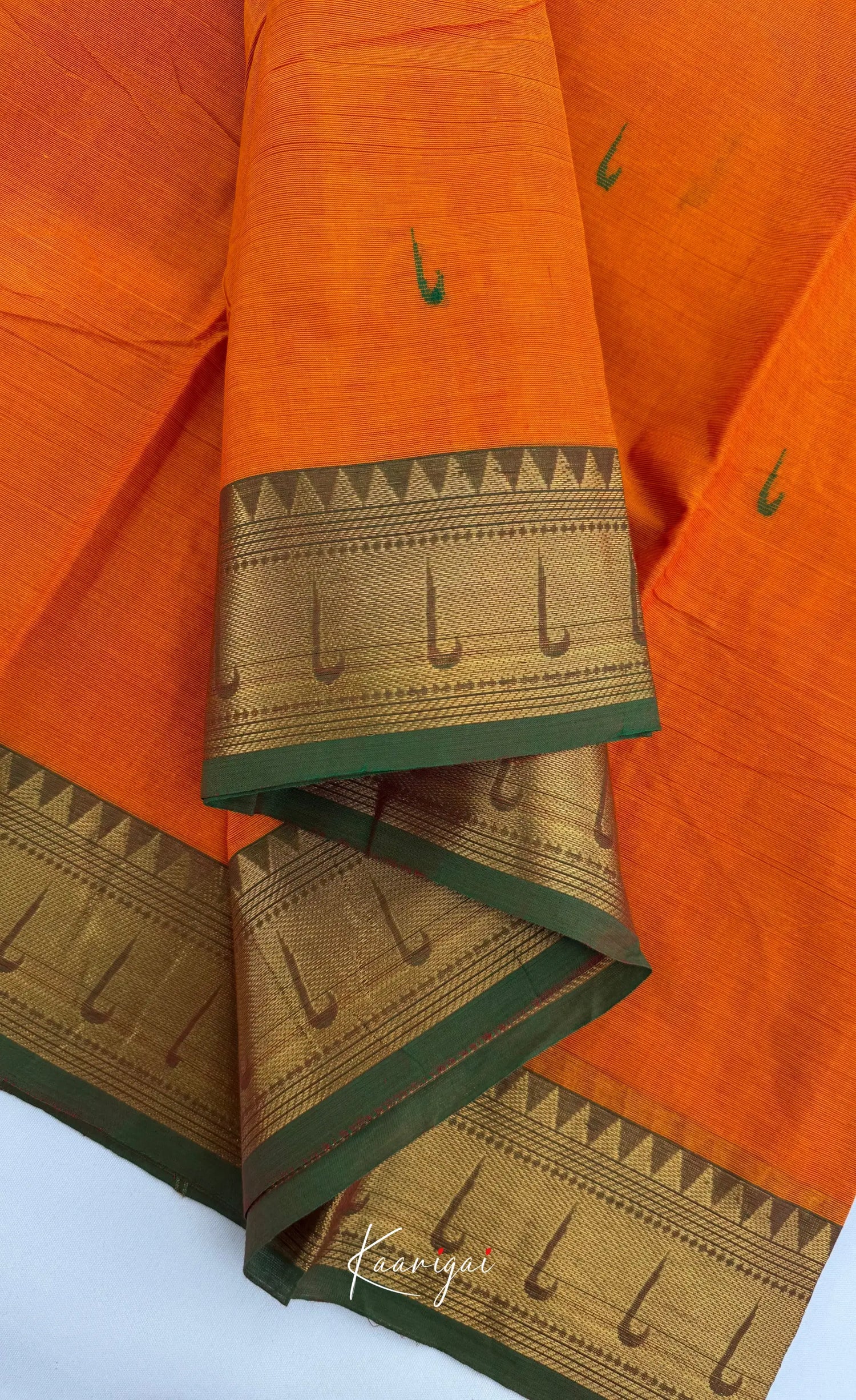 Nalinam - Orange and Green Chettinad Cotton Saree - Sarees