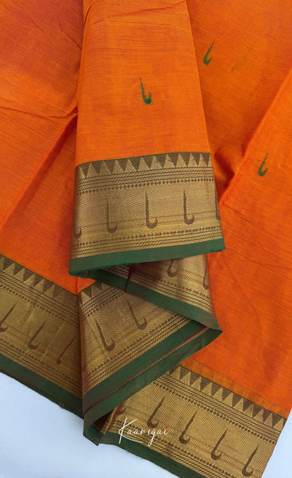 Nalinam - Orange and Green Chettinad Cotton Saree - Sarees