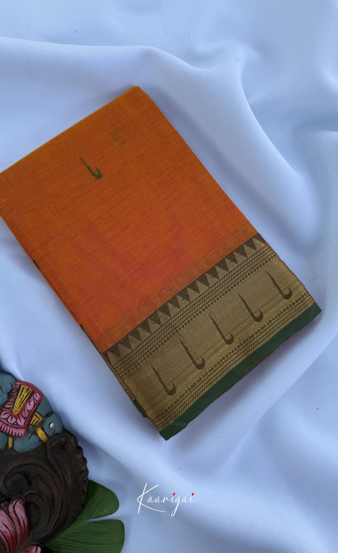 Nalinam - Orange and Green Chettinad Cotton Saree - Sarees