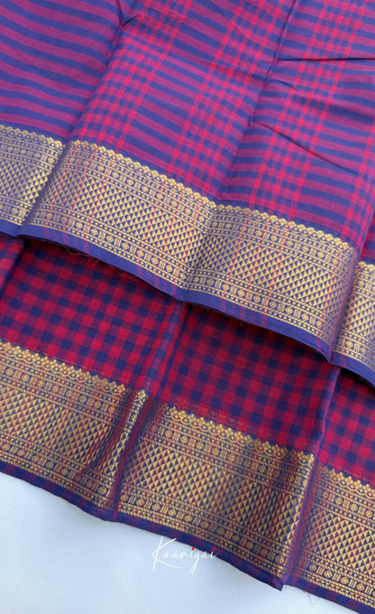 Nalinam - Pink and Blue Checks Saree with Contrast Blouse - Sarees