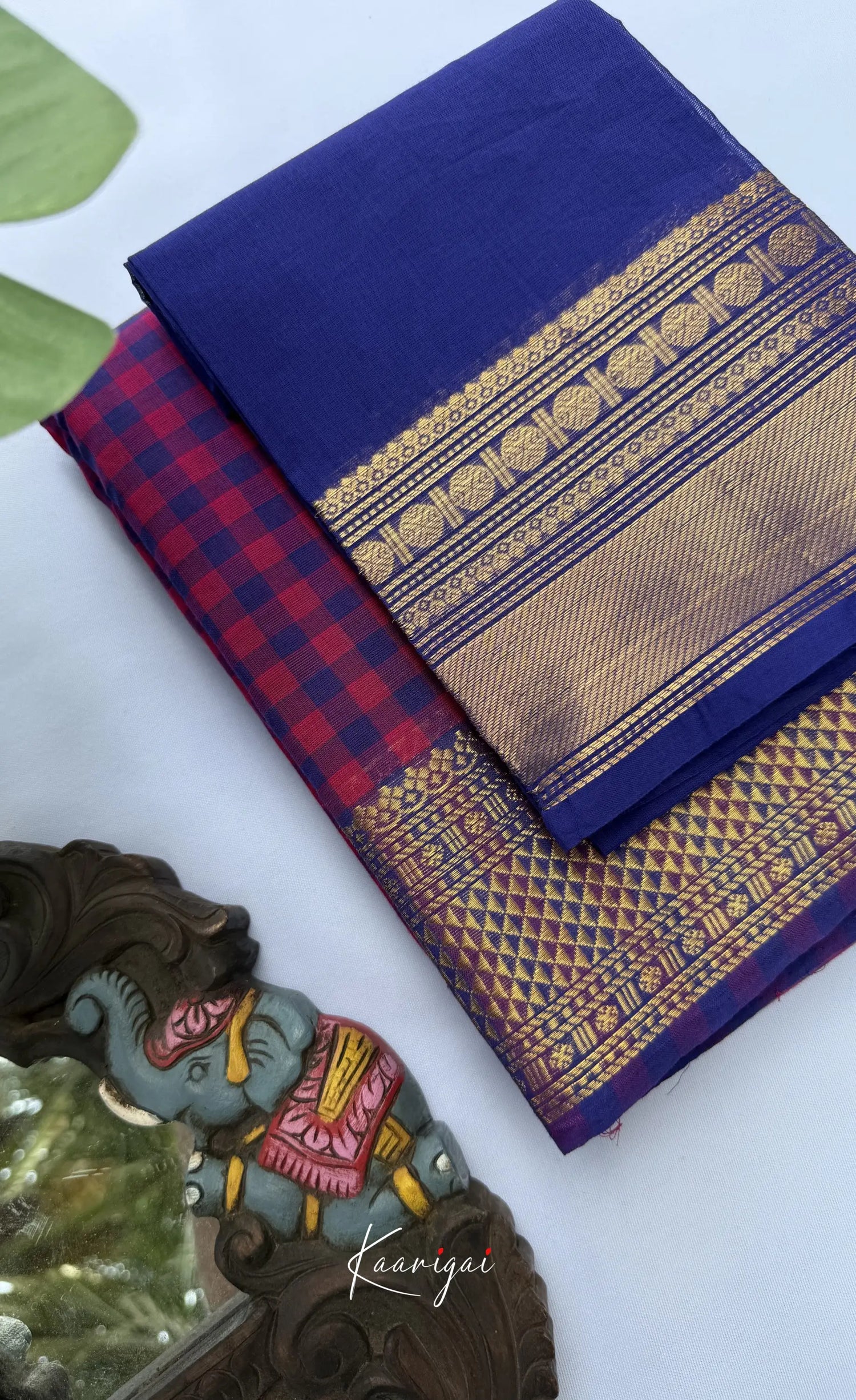 Nalinam - Pink and Blue Checks Saree with Contrast Blouse - Sarees