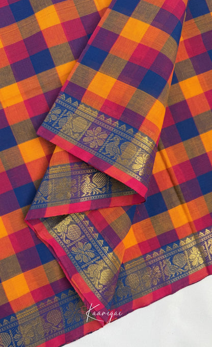 Nalinam - Royal blue and Yellow Kandangi Checks Saree - Sarees