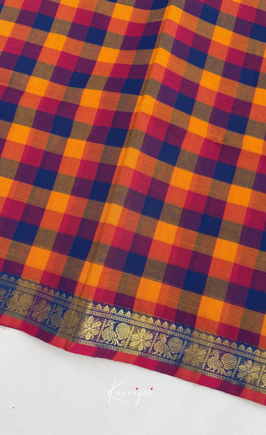 Nalinam - Royal blue and Yellow Kandangi Checks Saree - Sarees