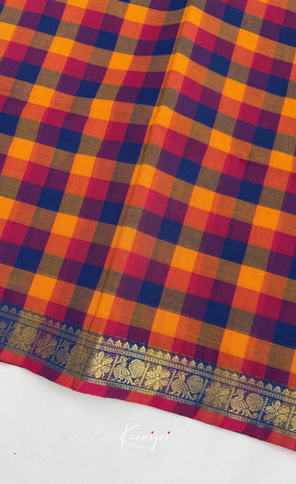 Nalinam - Royal blue and Yellow Kandangi Checks Saree - Sarees