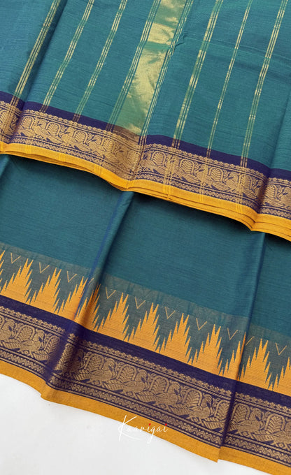 Nalinam - Teal blue with Mustard yellow Chettinad Cotton Saree - Sarees