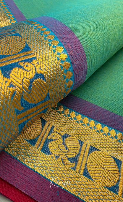 Nalinam - Teal green with Purple Chettinad Cotton Saree Sarees