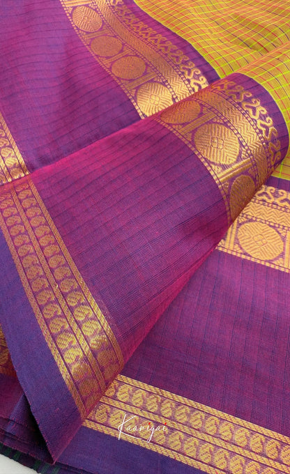 Nalinam - Two-tone yellow and Dual border Chettinad Cotton Saree - Sarees