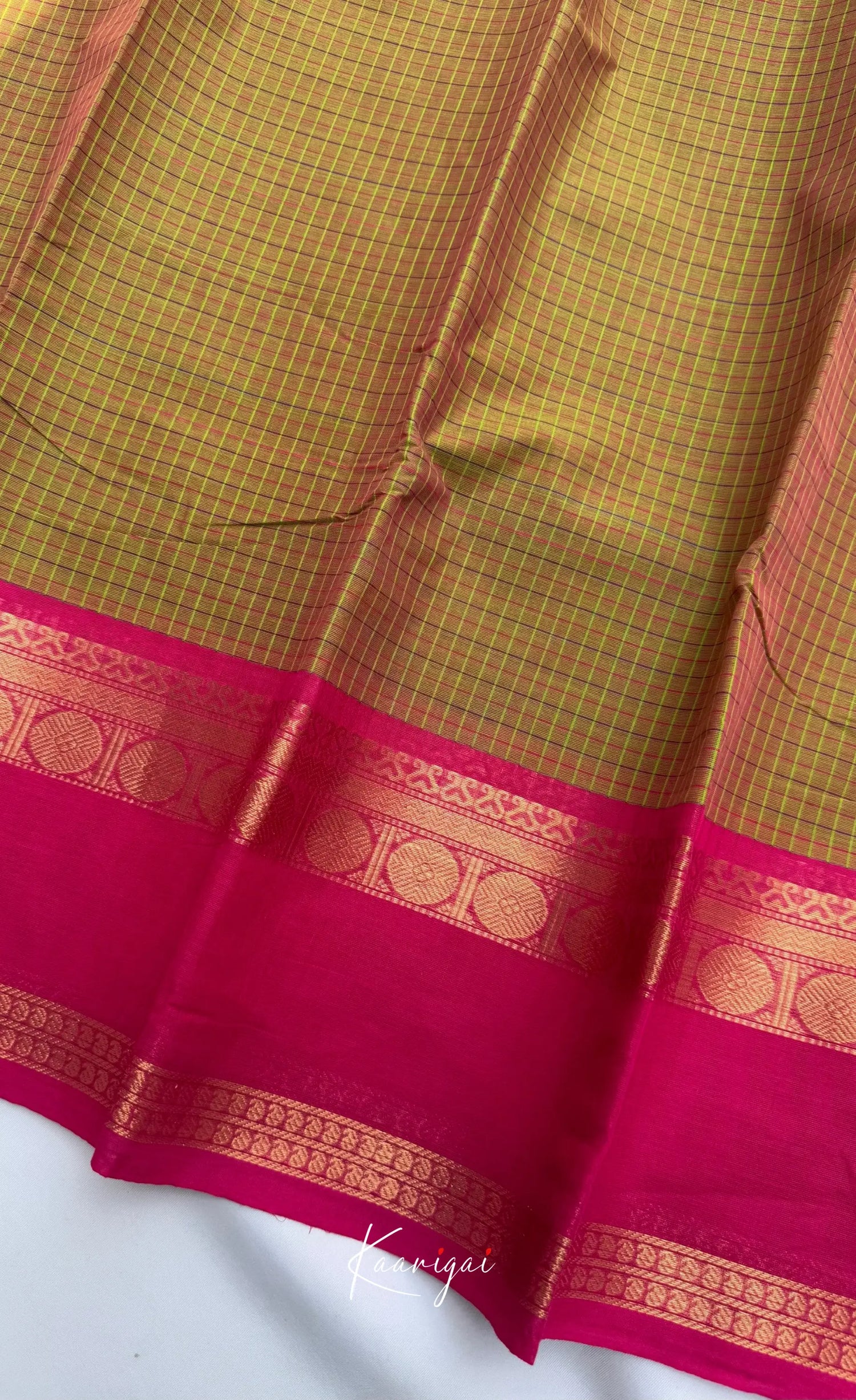 Nalinam - Two-tone yellow and Dual border Chettinad Cotton Saree - Sarees