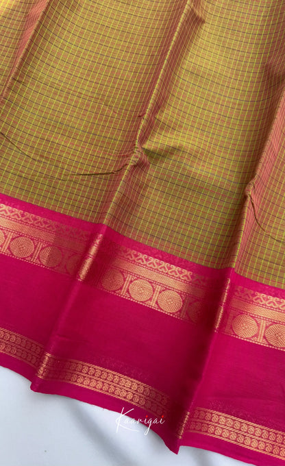 Nalinam - Two-tone yellow and Dual border Chettinad Cotton Saree - Sarees