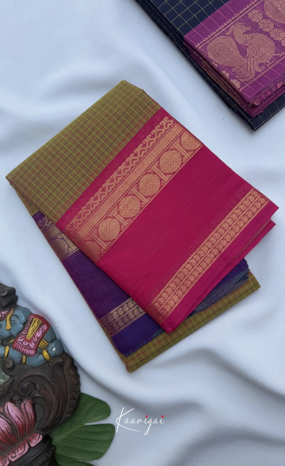 Nalinam - Two-tone yellow and Dual border Chettinad Cotton Saree - Sarees