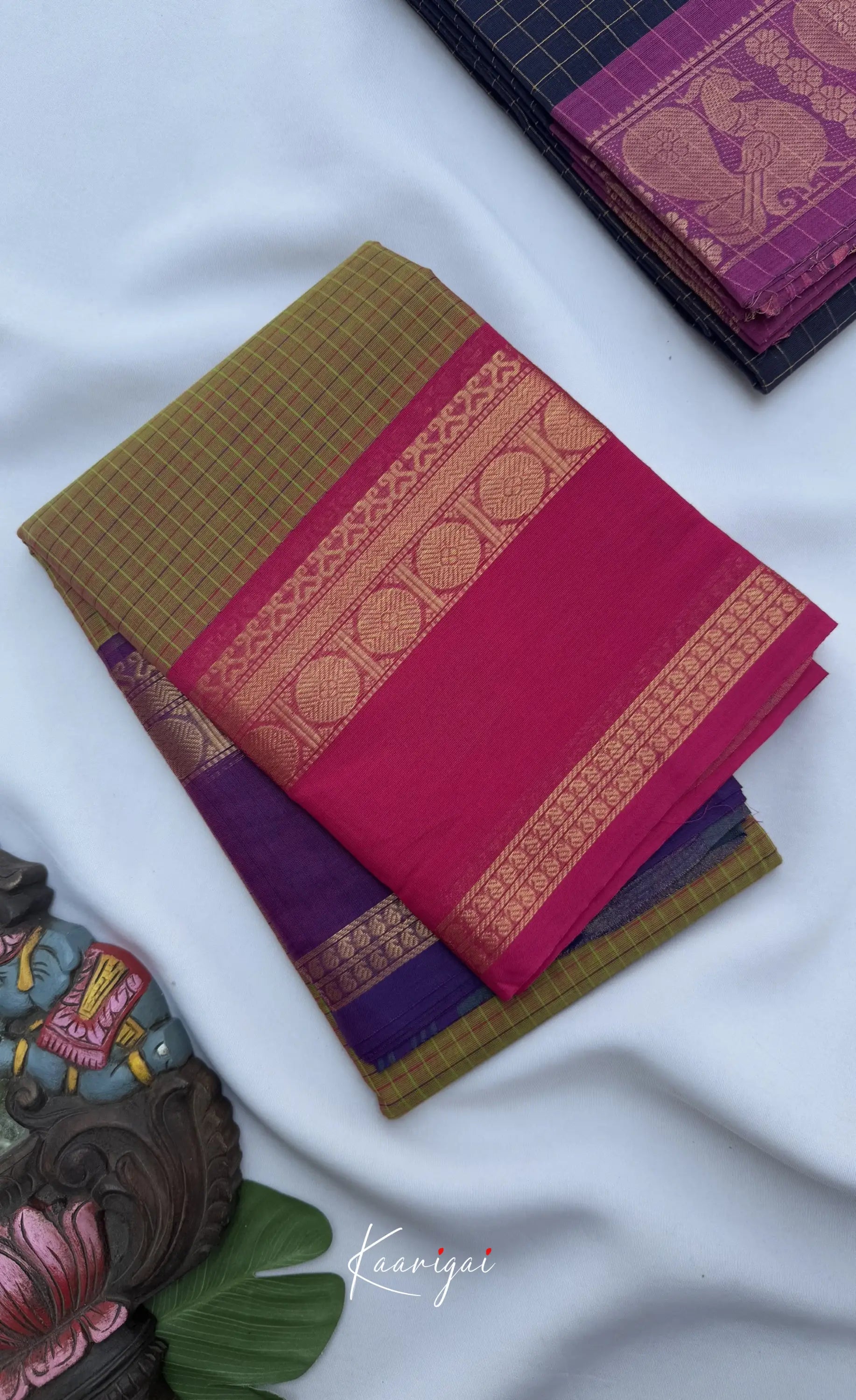 Nalinam - Two-tone yellow and Dual border Chettinad Cotton Saree - Sarees
