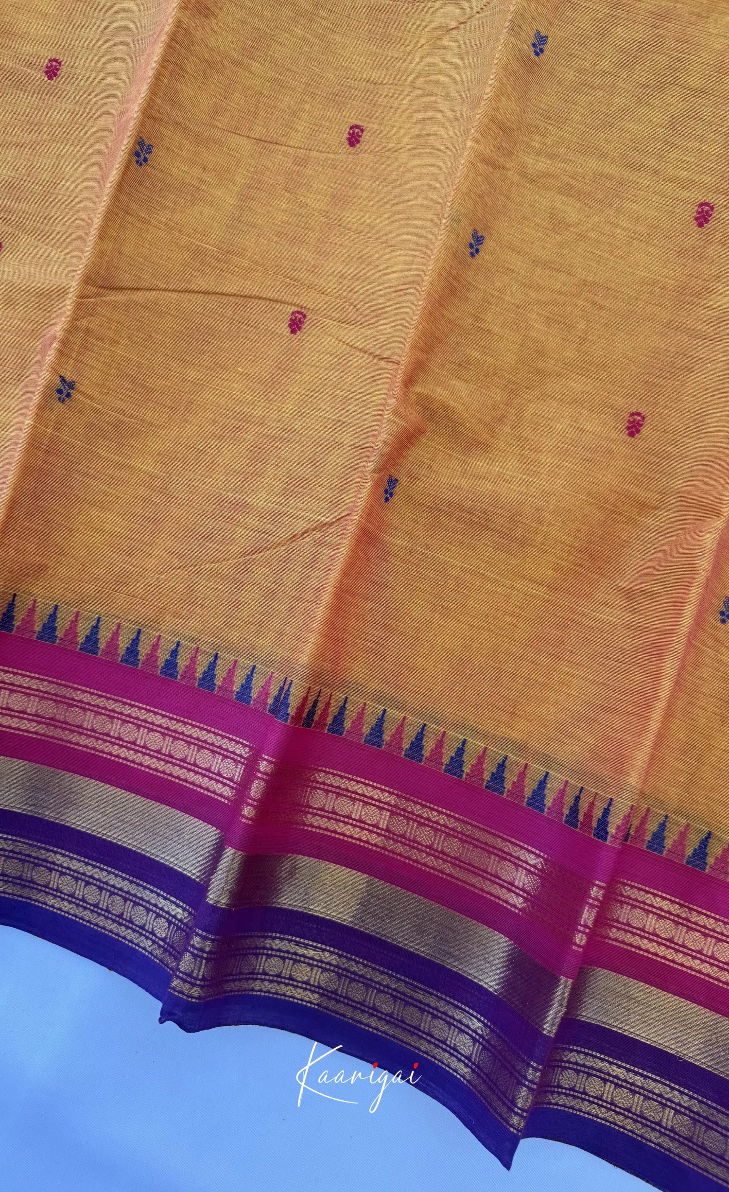 Nalinam - Two-tone yellow and Multicolours Chettinad Cotton Saree - Sarees