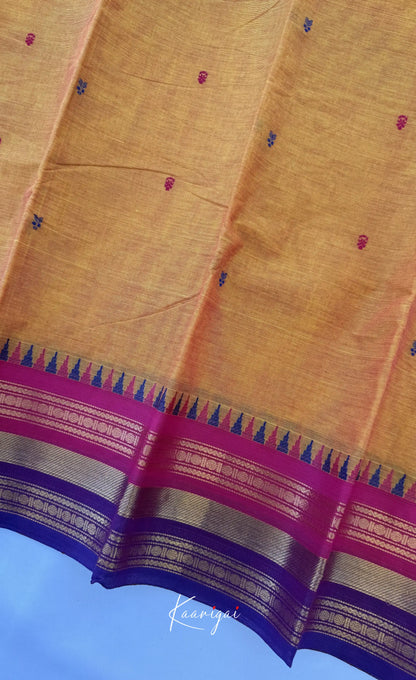 Nalinam - Two-tone yellow and Multicolours Chettinad Cotton Saree - Sarees
