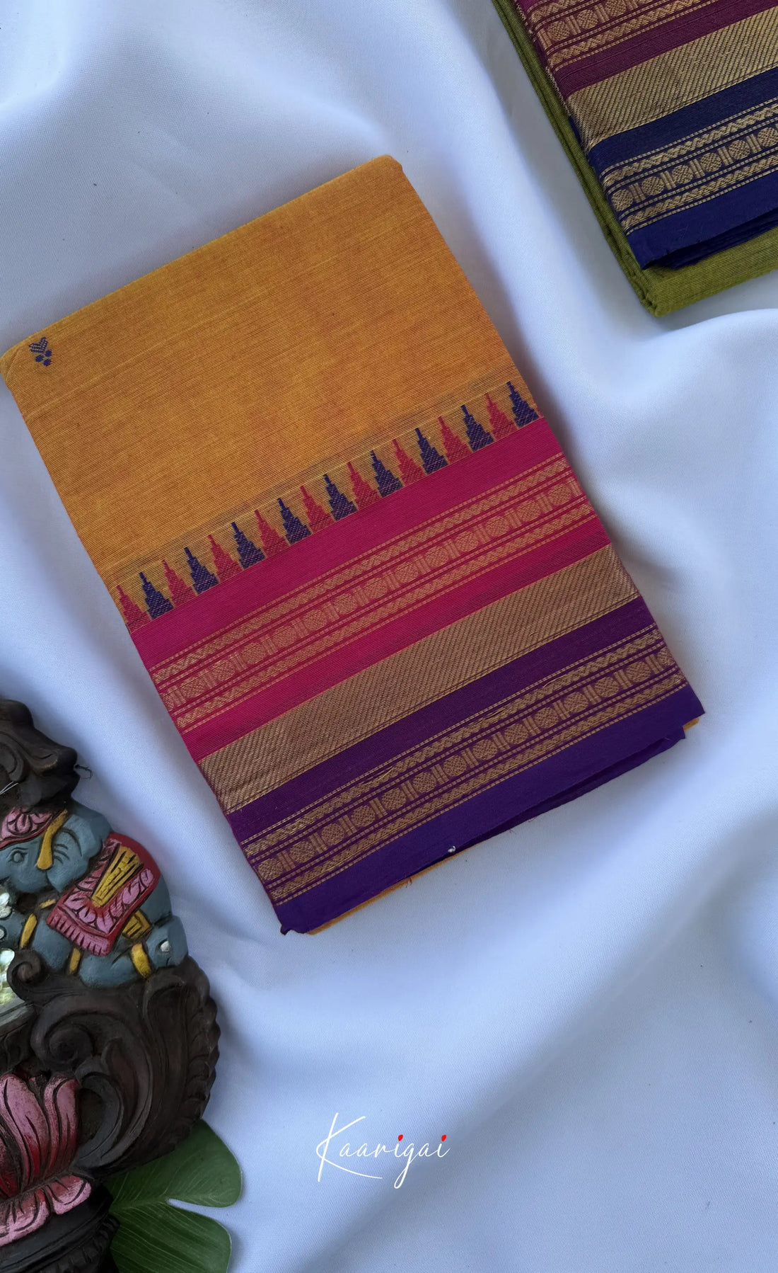 Nalinam - Two-tone yellow and Multicolours Chettinad Cotton Saree - Sarees