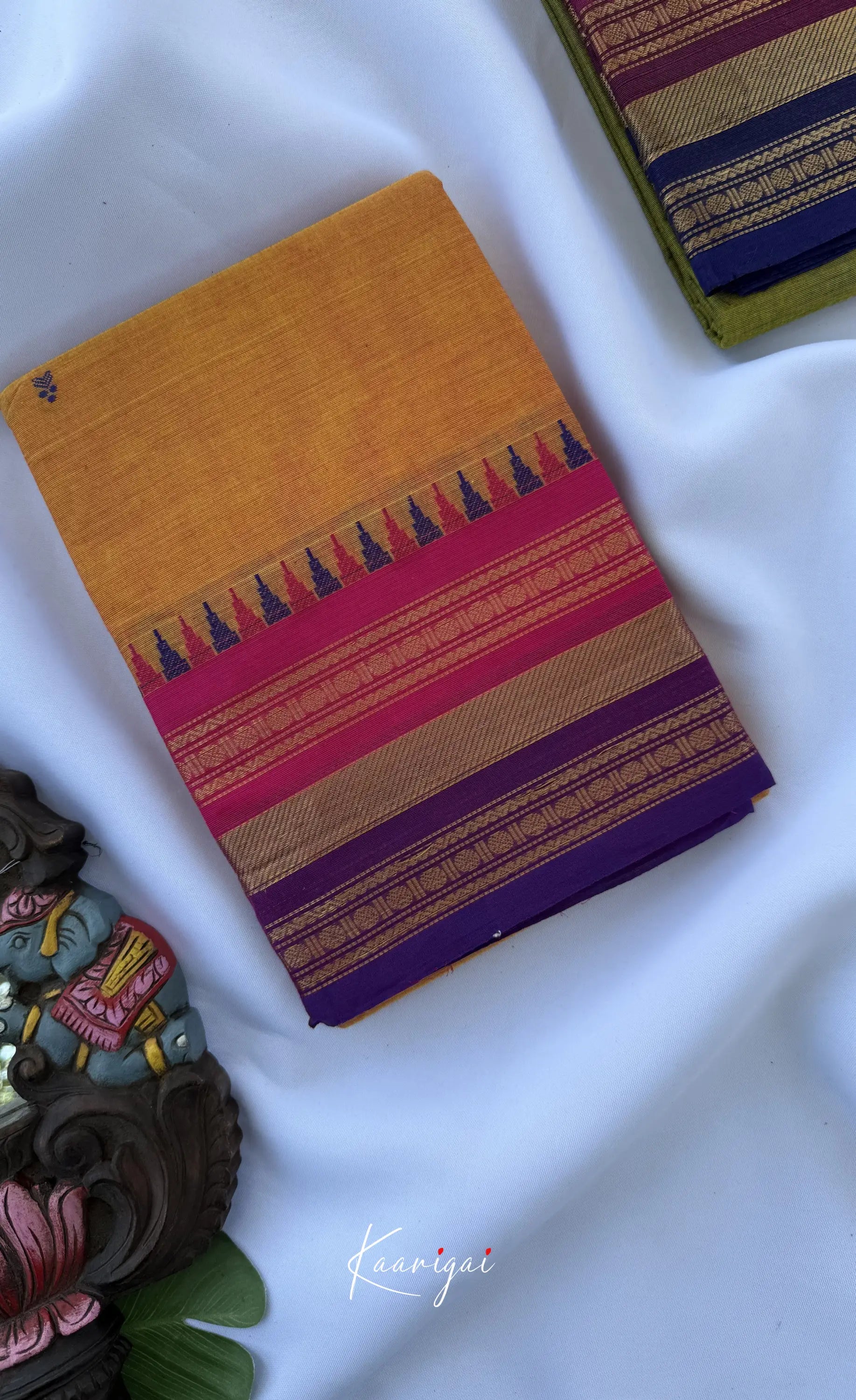 Nalinam - Two-tone yellow and Multicolours Chettinad Cotton Saree - Sarees