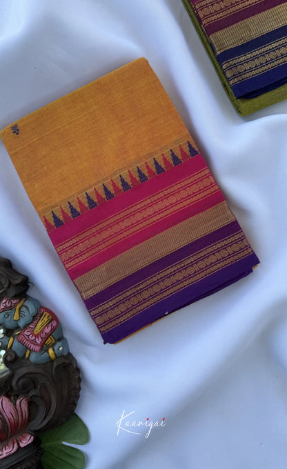 Nalinam - Two-tone yellow and Multicolours Chettinad Cotton Saree - Sarees