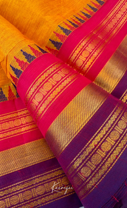 Nalinam - Two-tone yellow and Multicolours Chettinad Cotton Saree - Sarees