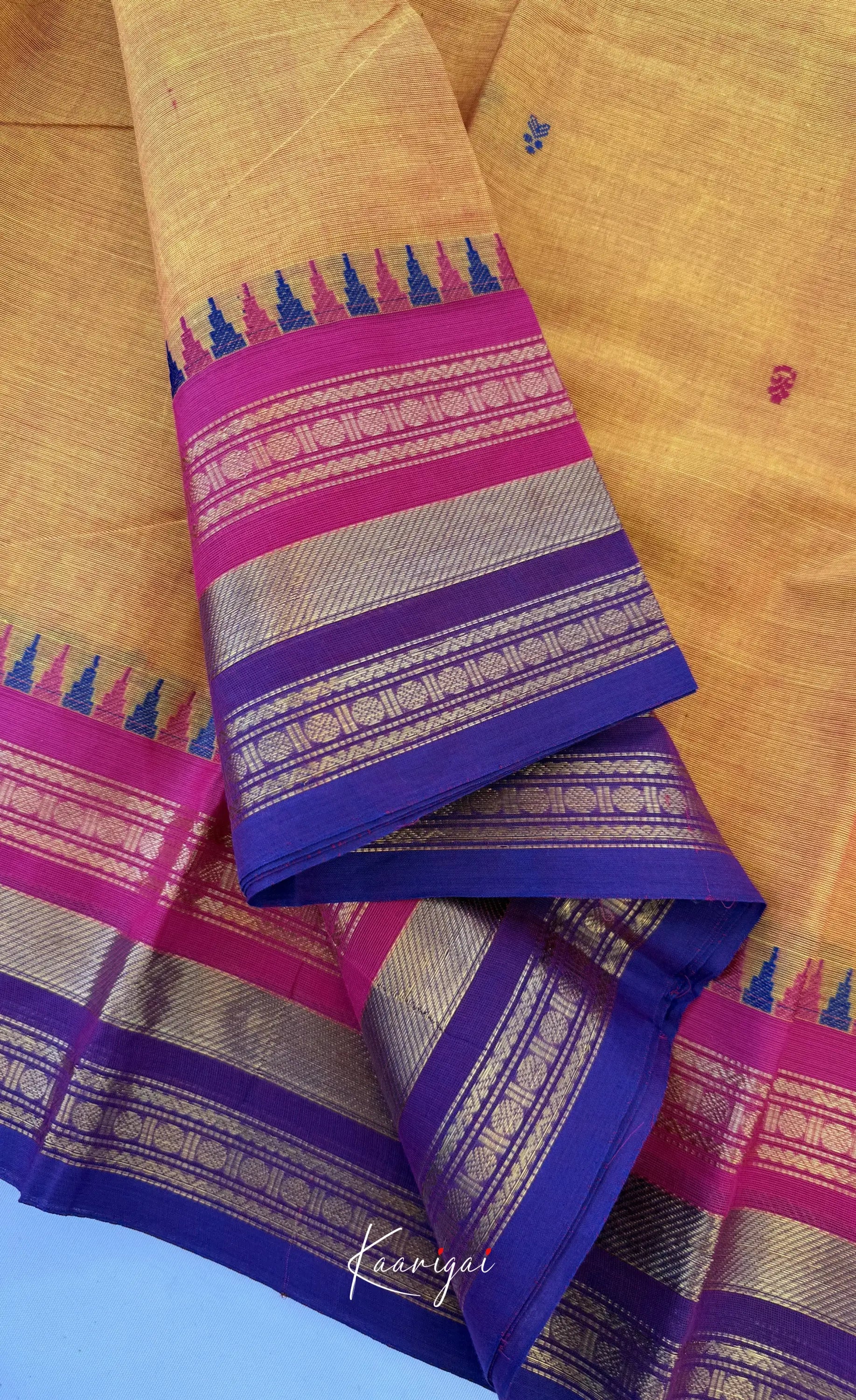 Nalinam - Two-tone yellow and Multicolours Chettinad Cotton Saree - Sarees