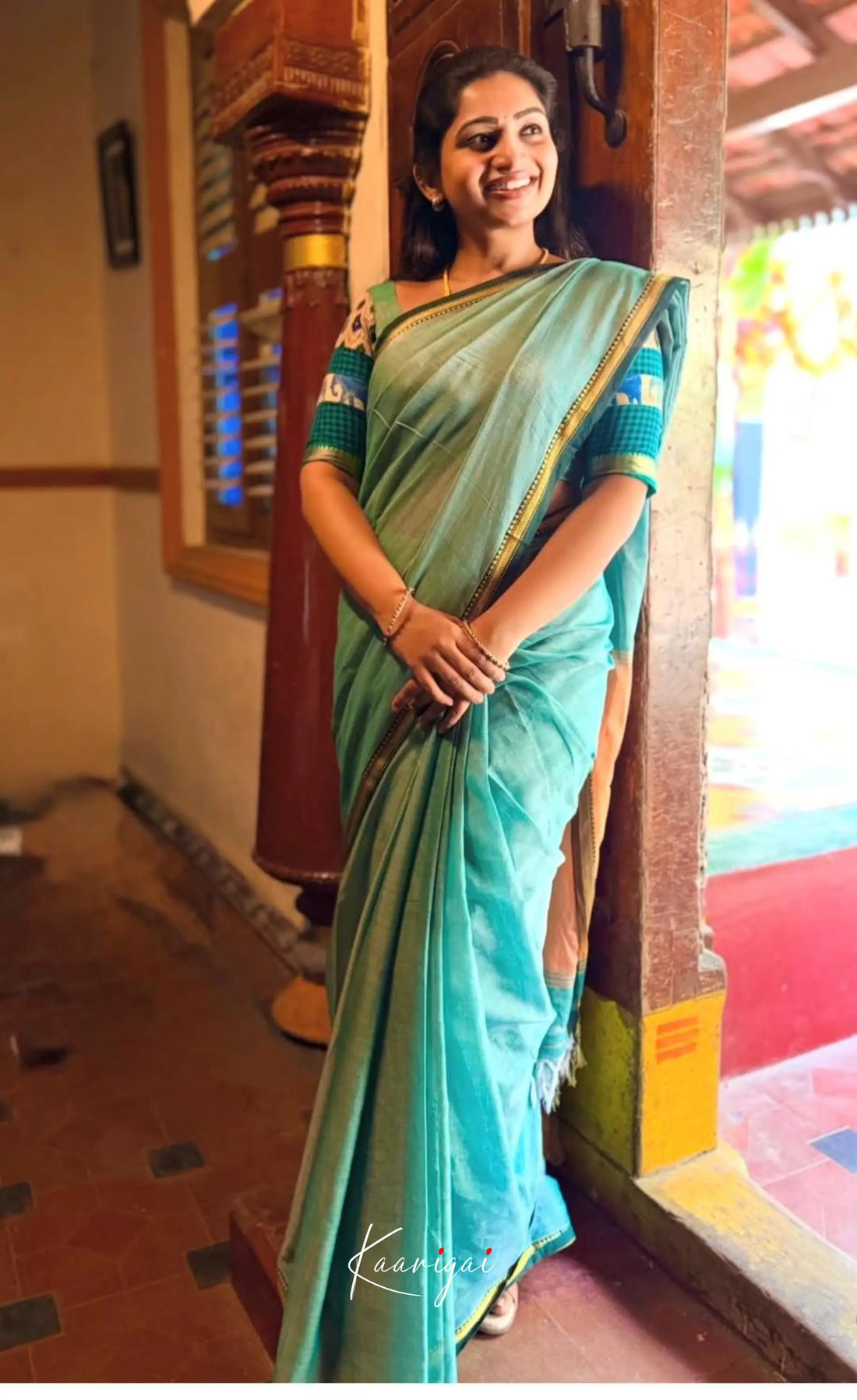 Narayanapet Cotton Saree - Powder Blue - Sarees
