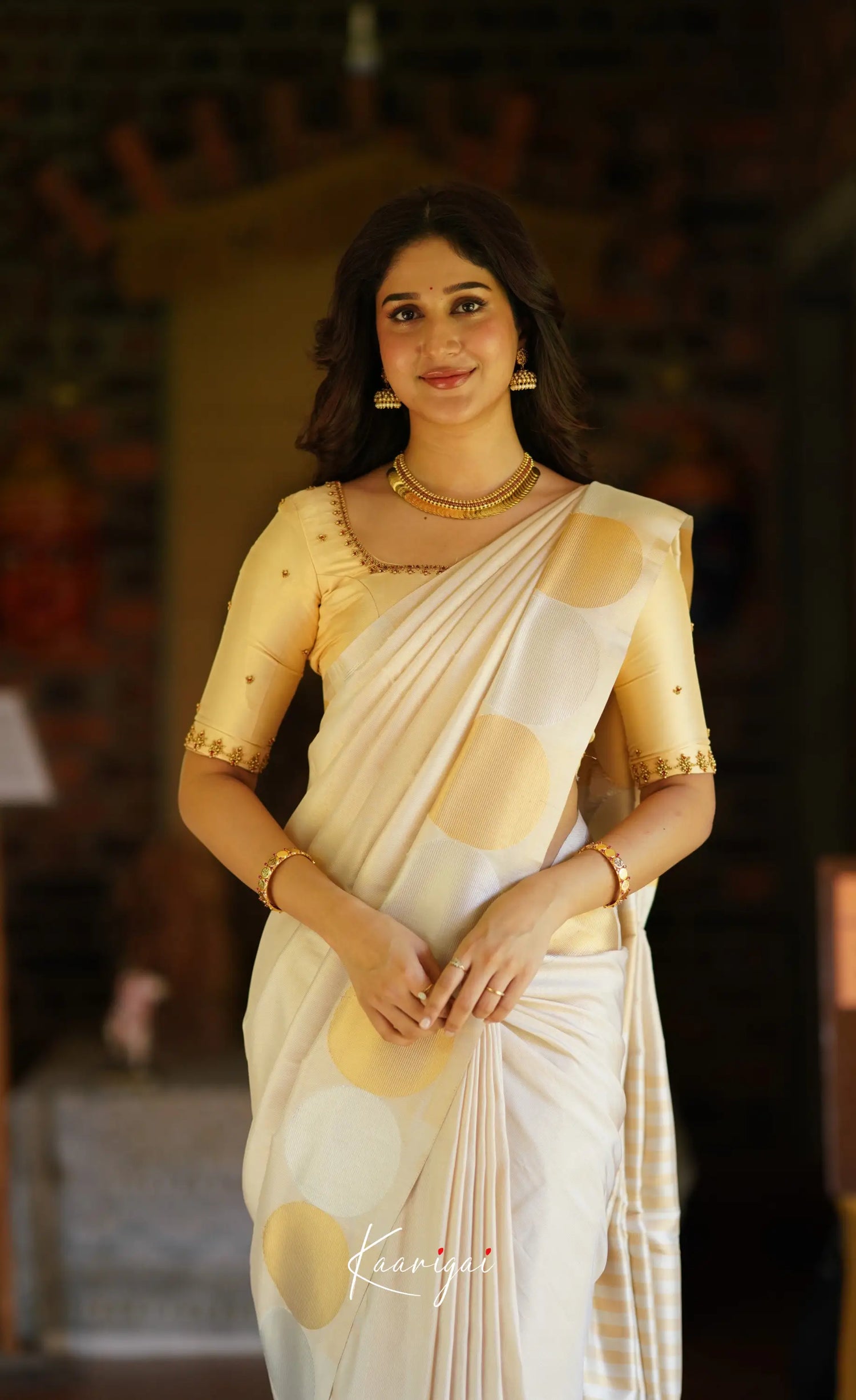 Omana Blended Silk Saree - White And Gold Sarees