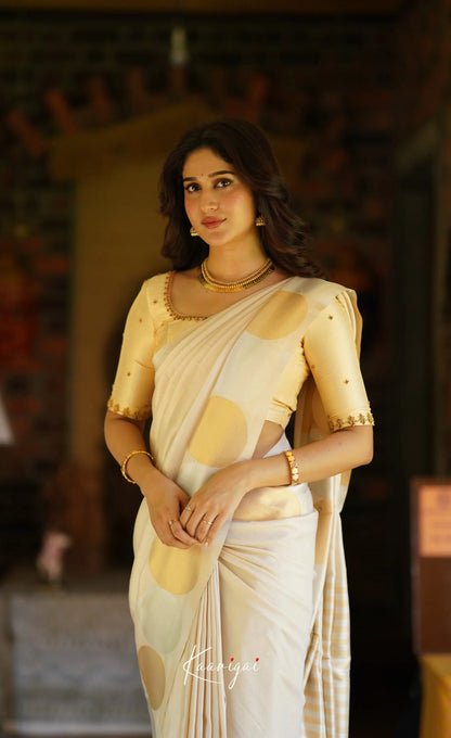 Omana Blended Silk Saree - White And Gold Sarees