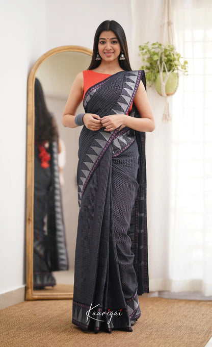 Saaral Black Shade And Orange Tone Sungudi Saree Sarees