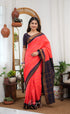 Saaral - Coral Orangish Pink and Dark Navy Blue Sungudi Saree - Sarees