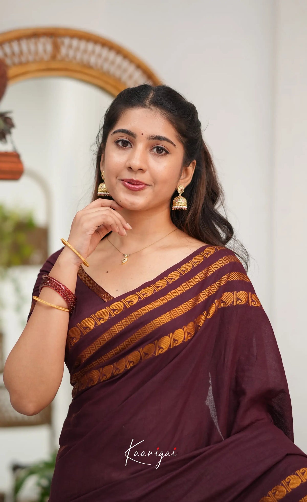 Saaral - Creamish white with Maroon Half &amp; Half Sungudi Saree - Sarees