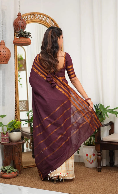Saaral - Creamish white with Maroon Half &amp; Half Sungudi Saree - Sarees