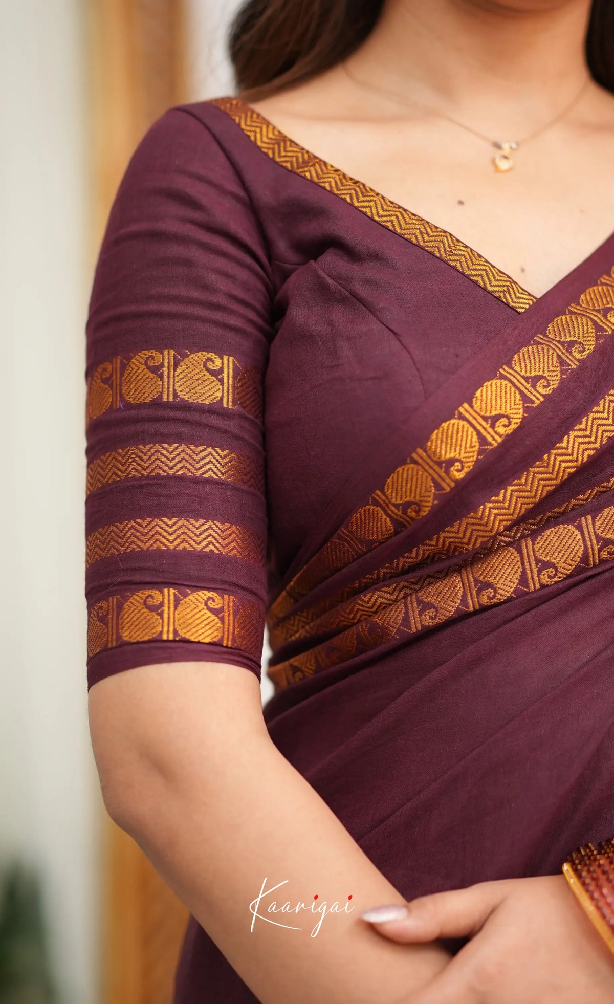 Saaral - Creamish white with Maroon Half &amp; Half Sungudi Saree - Sarees
