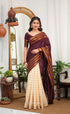 Saaral - Creamish white with Maroon Half & Half Sungudi Saree - Sarees