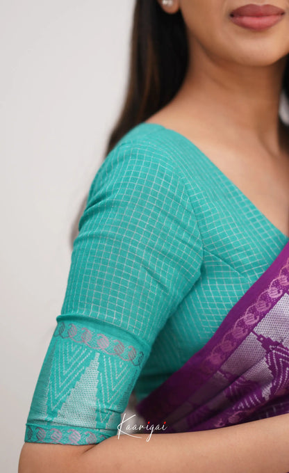 Saaral Dark Purple Shade And Teal Green Tone Sungudi Saree Sarees