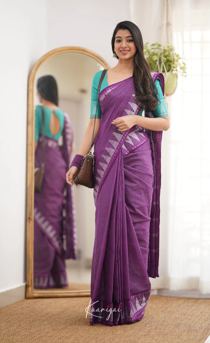 Saaral Dark Purple Shade And Teal Green Tone Sungudi Saree Sarees