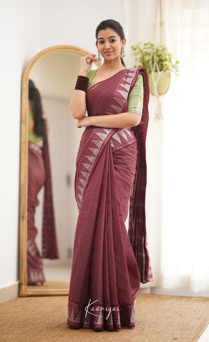 Saaral Maroonish Brown Shade And Pista Green Tone Sungudi Saree Sarees