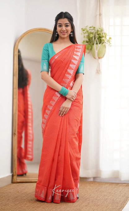 Saaral Orange Shade And Teal Green Tone Sungudi Saree Sarees