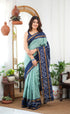 Saaral - Pale teal blue and Dark blue Sungudi Saree - Sarees