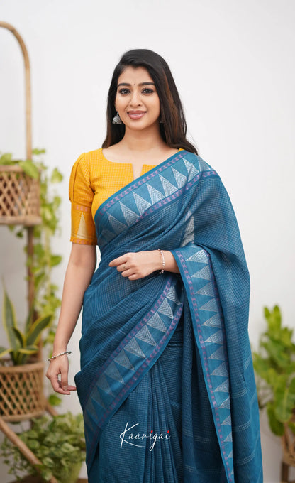 Saaral Peacock Blue Shade And Mustard Tone Sungudi Saree Sarees