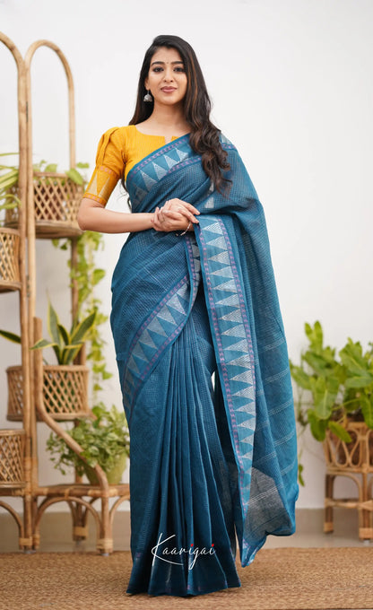 Saaral Peacock Blue Shade And Mustard Tone Sungudi Saree Sarees