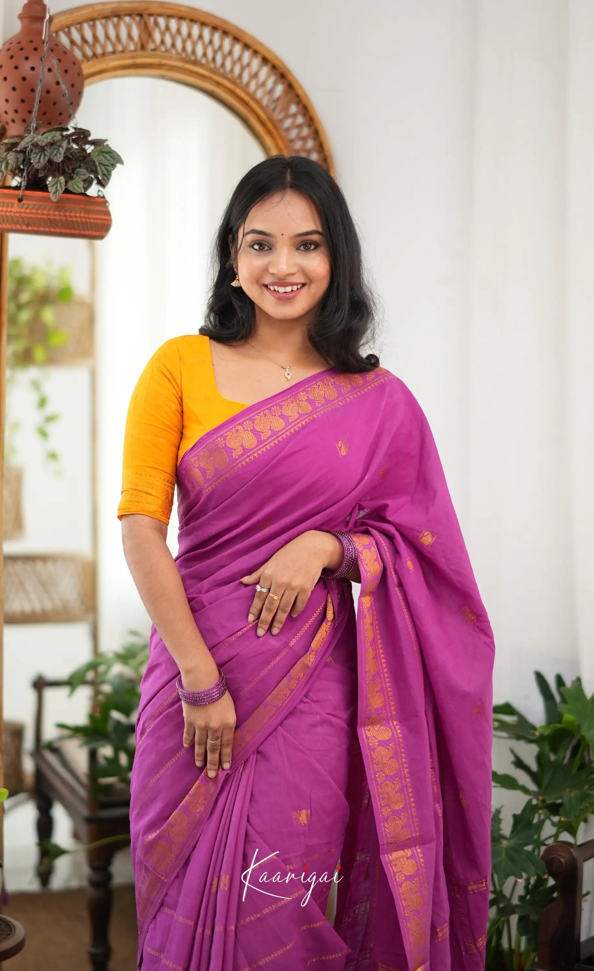 Saaral - Purple and Mustard yellow Sungudi Saree - Sarees