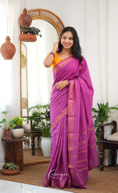 Saaral - Purple and Mustard yellow Sungudi Saree - Sarees