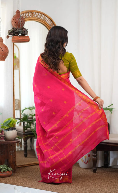 Saaral - Two-tone pink and Light green Sungudi Saree - Sarees