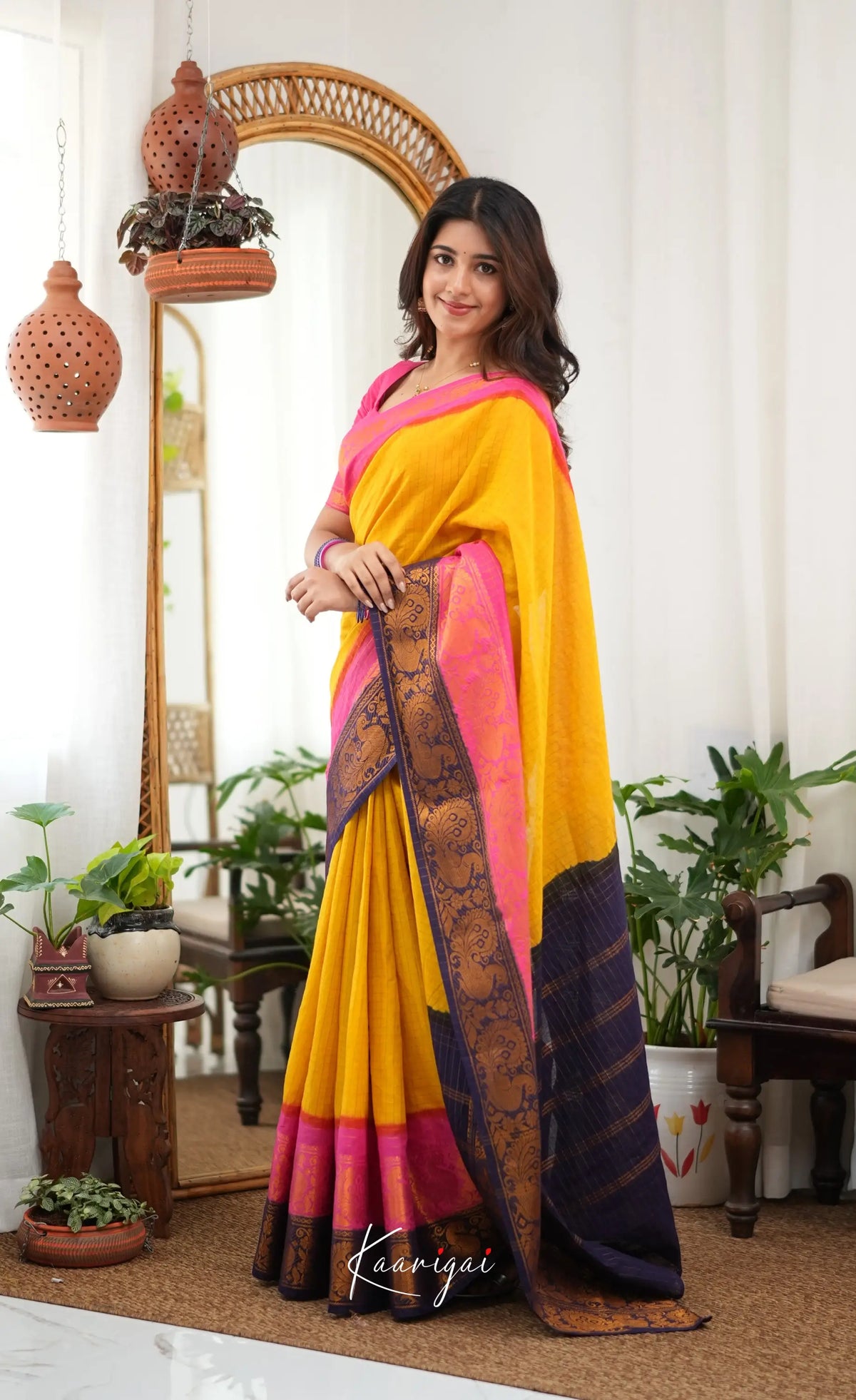 Saaral - Yellow and Pink Sungudi Saree - Sarees