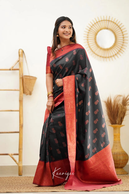 Sita - Black And Red Semi Silk Saree Sarees