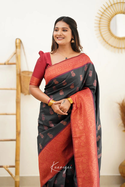 Sita - Black And Red Semi Silk Saree Sarees