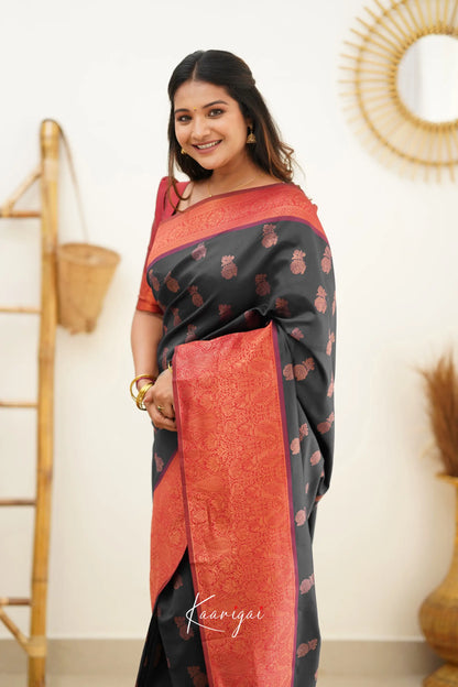 Sita - Black And Red Semi Silk Saree Sarees